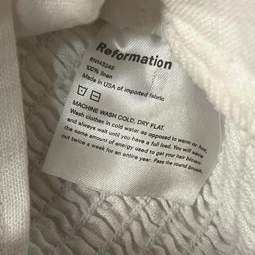 Reformation White Puff Sleeve Smocked Back Top